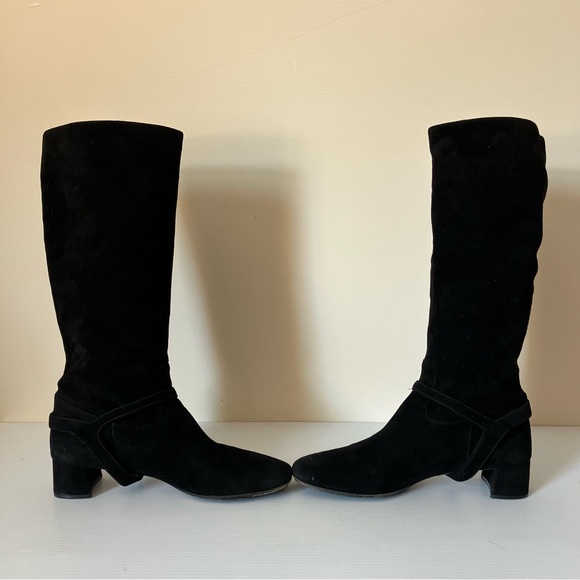 Prada Black Suede Mid Calf Gold Buckle Riding Boots size EU 40 US 9.5 - Picture 6 of 11